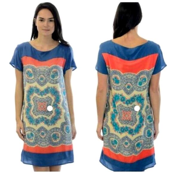 Anthro Meadow Rue Silk Scarf Print Shift Dress Tunic Womens Size XS - Picture 7 of 7